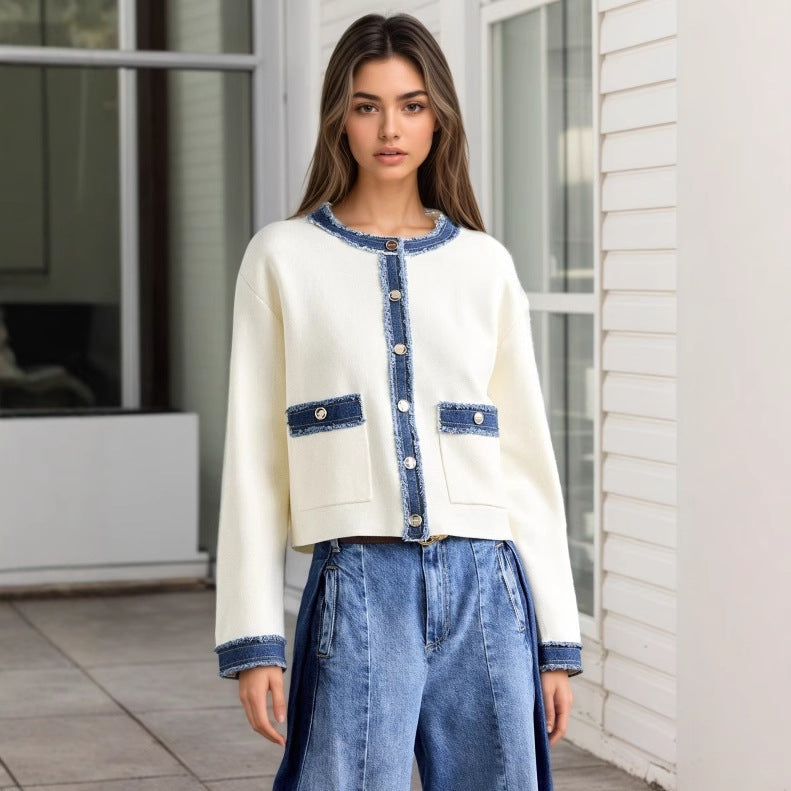 Fashion Fur Denim Color Contrast Short Coat