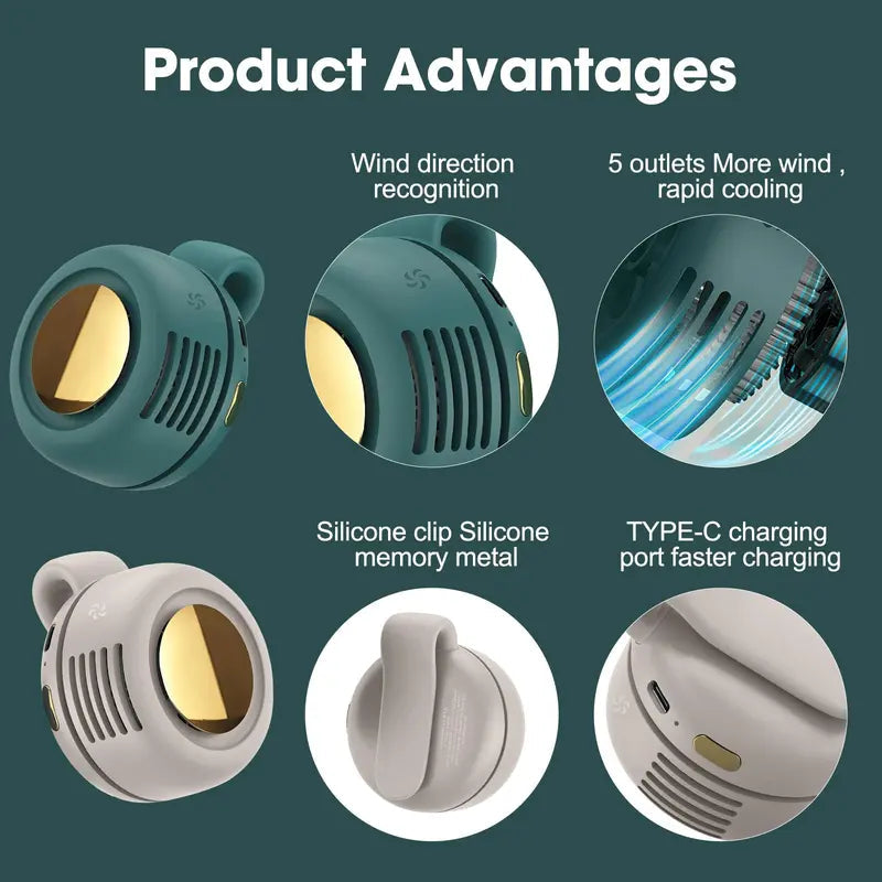 Mini Clip Fan Hanging Waist Neck Fan Girl Electric Air Cooling Fan 900mah USB Leafless Fan 3 Speeds For Outdoor Camping Fishing