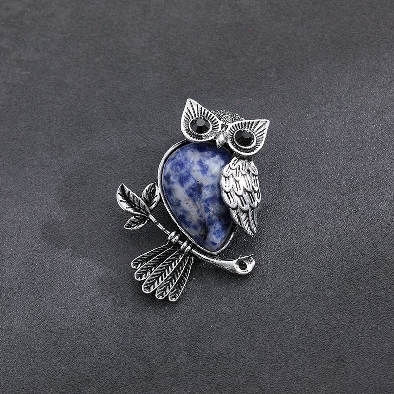 Natural Stone Crystal Pendant Owl Pendant Alloy Accessories Necklace