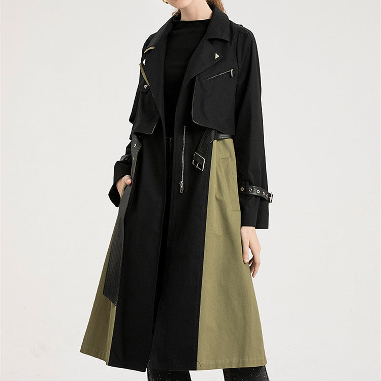 Women's New Retro Color Matching British Style Trench Coat