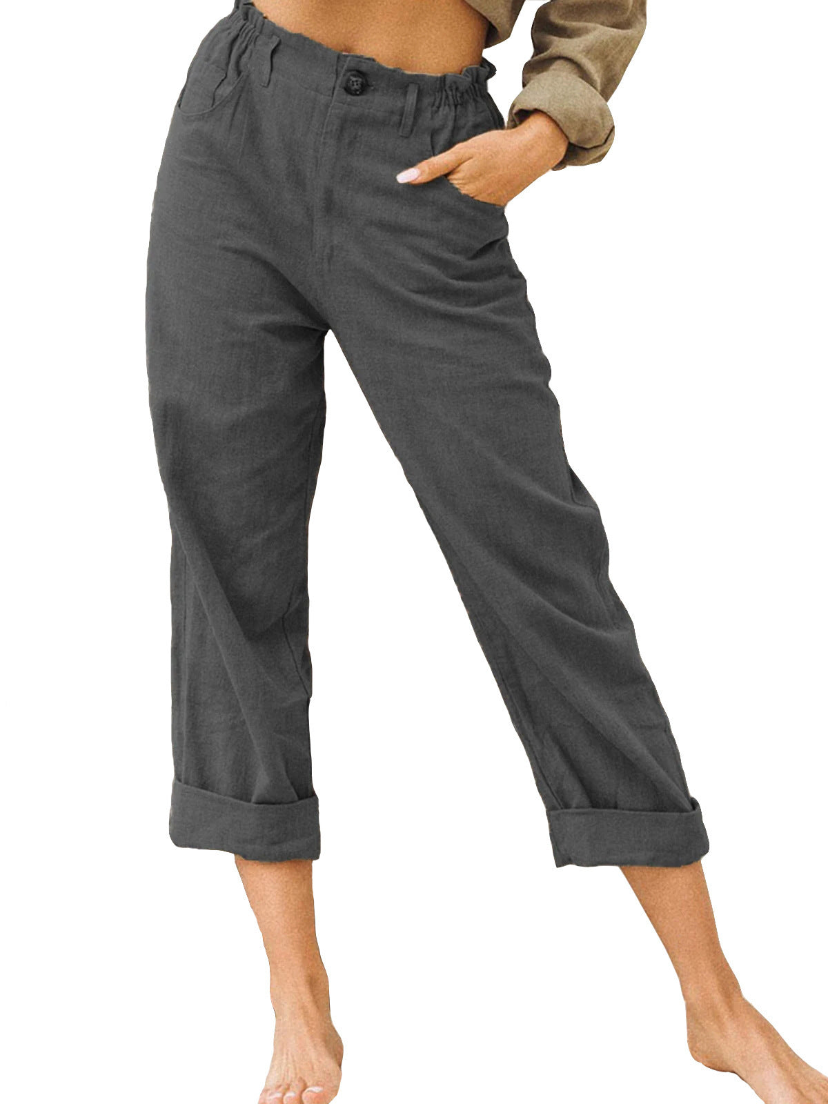 Women's Cotton Linen Patchwork Trousers | High Waist Drawstring | Loose Casual Pants | 11 Colours | S–3XL