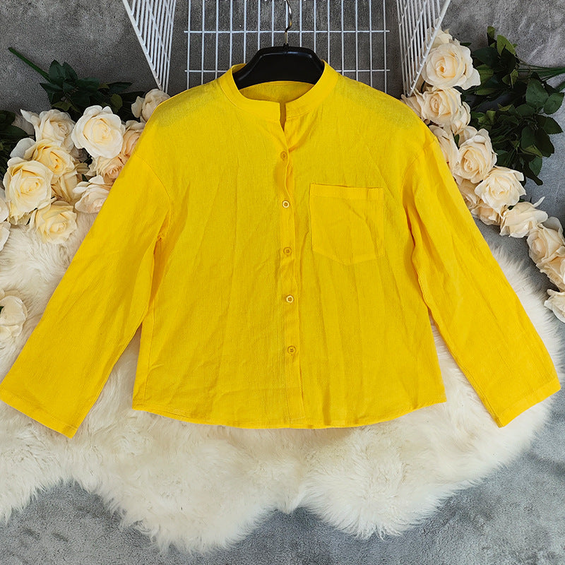 New Solid-color Casual Loose-fitting Long-sleeve Versatile Cardigan Cotton-linen Top