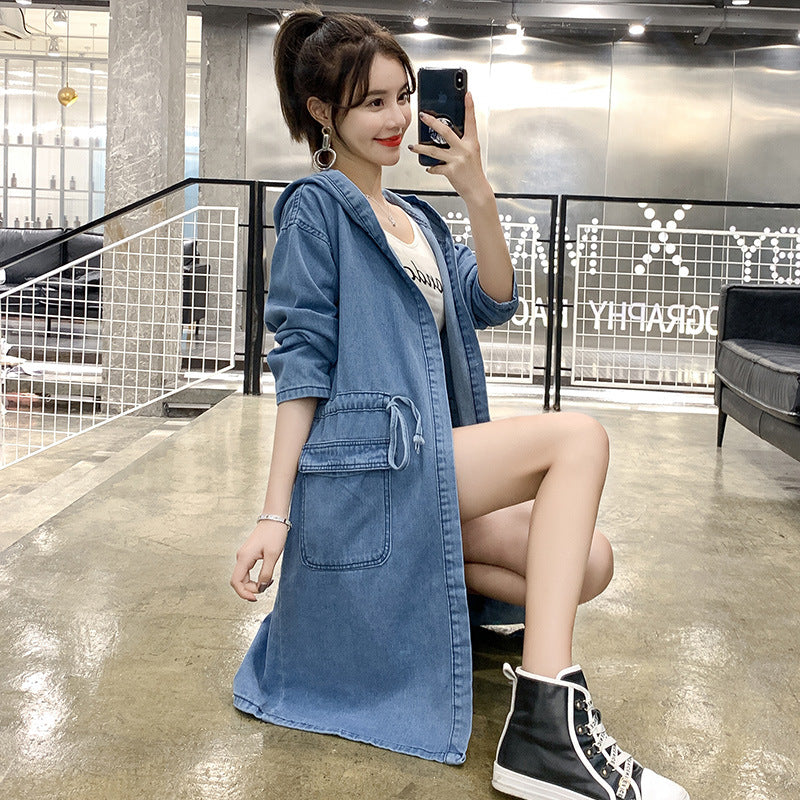 Women's Mid-length Long-sleeved Hooded Cardigan Trench Coat