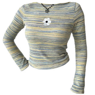Women's American-style Retro Contrast Striped Shoulder Slim-fit Crop-top