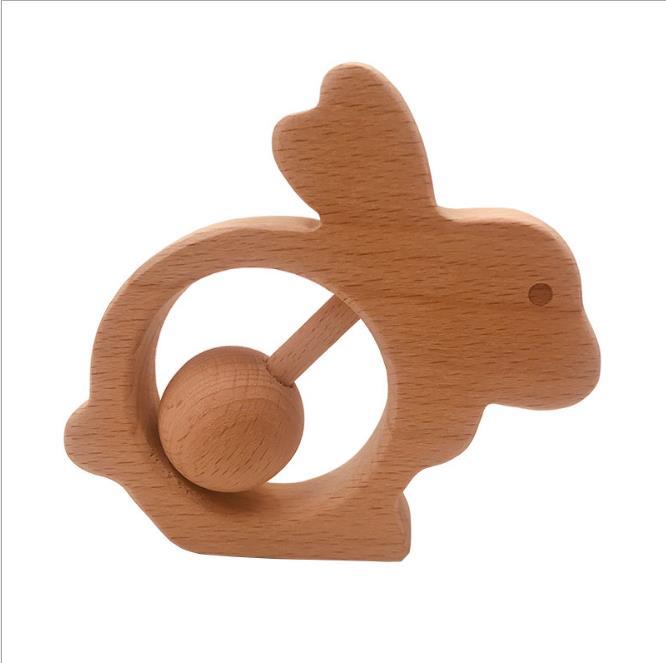 Baby Wooden Rattles, Raw Wooden Toys, Silicone Beads Color Enlightenment Education, Chewable Toys