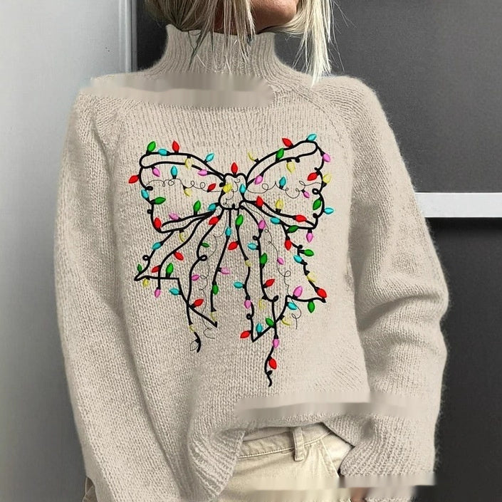 High-neck Christmas Lapel Totem Long-sleeve Sweater