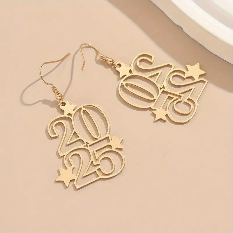 New Creative Gloden Number Dangle Earrings For Women Fashion Jewelry New Year Earring For Party