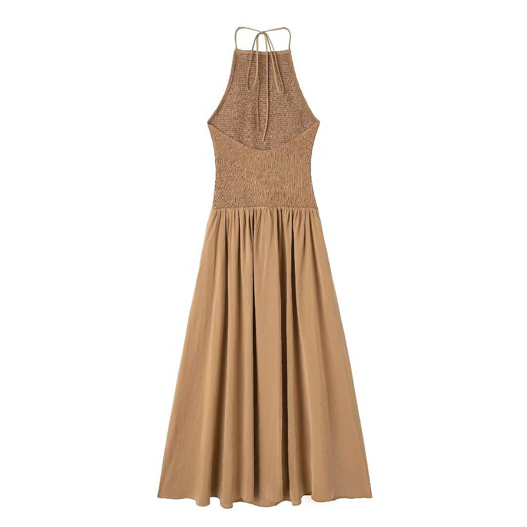 Hanging Collar Backless Vertical Dress Women