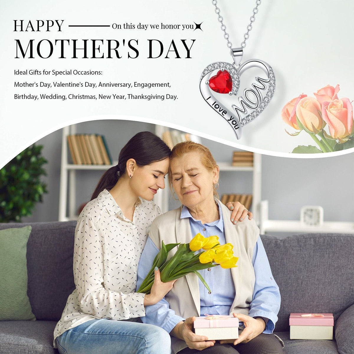 Heart-shaped MOM Necklace Mother's Day Gift