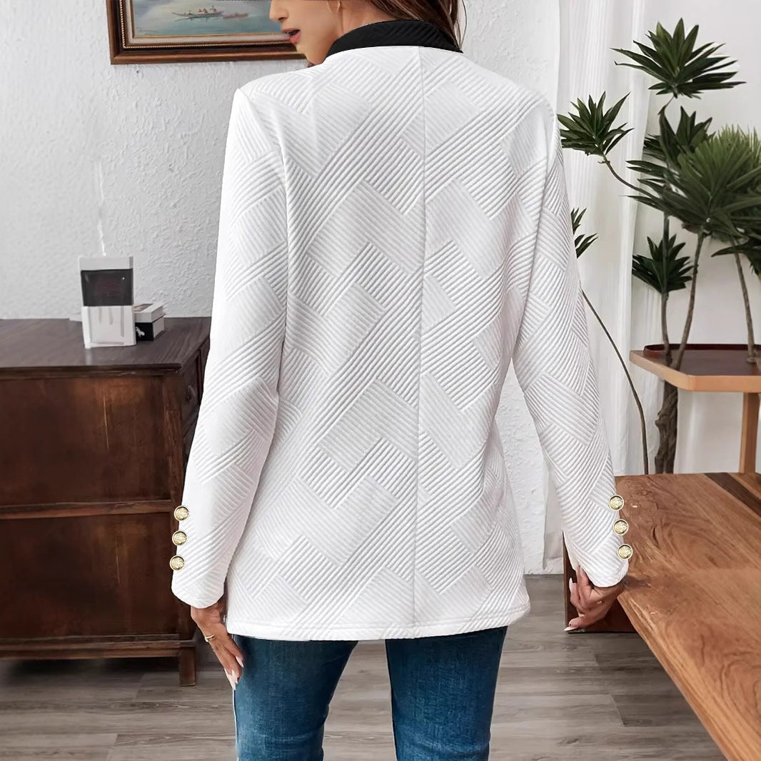 Black And White Patchwork Color Pocket Metal Buckle Suit Jacket