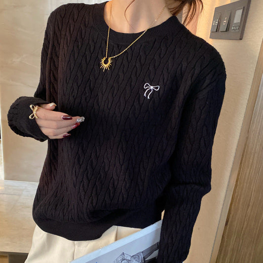 Women's Bow-Embroidered Long-Sleeve Knitted Jumper