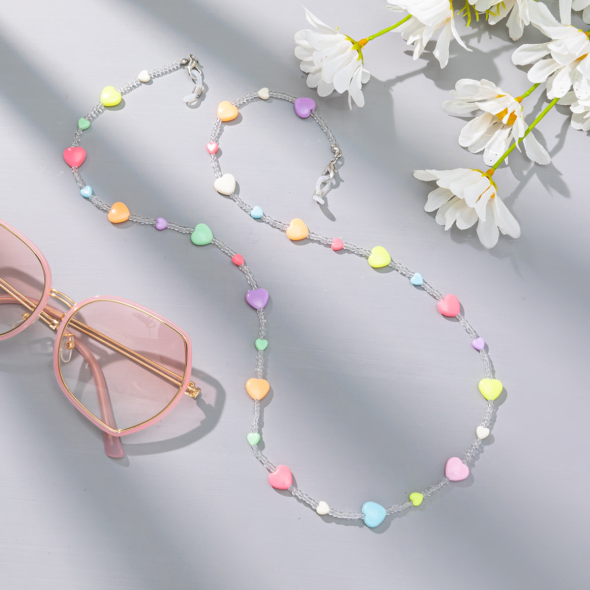 Candy-colored Acrylic Pearl Eye Pendant Chain, Butterfly Five-pointed Star Heart Neck Pendant Glasses Chain
