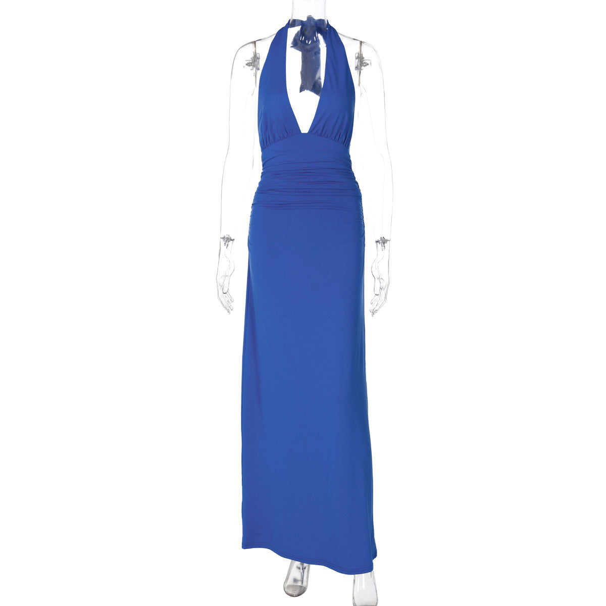 Solid Color Sleeveless V-neck Halter Backless Dress