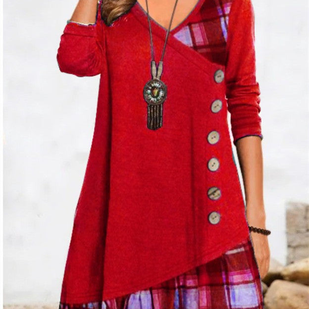 Casual Patchwork Long Sleeve Dress For Women