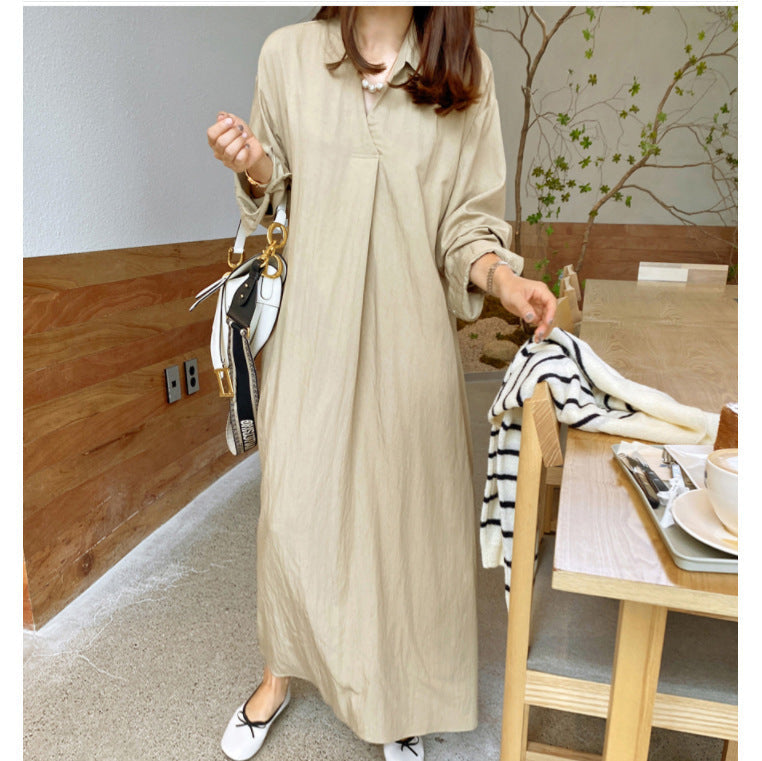 New Solid-color Turn-down CollarCotton-linen Long-sleeve