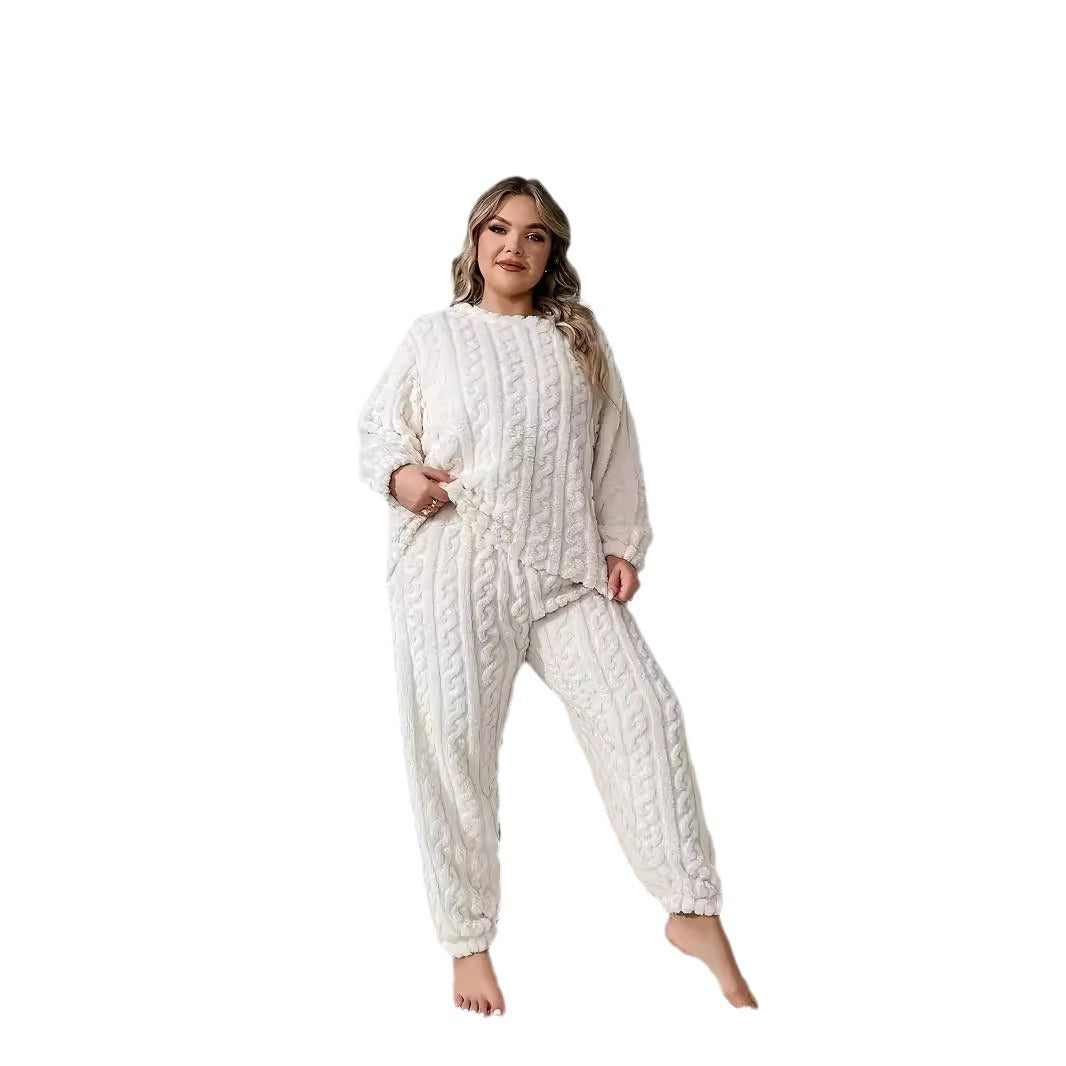 Women's Plush Crew Neck Casual Long Sleeve Two-piece Pants