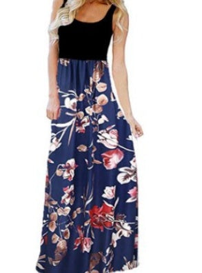 11 Color Sexy Sleeveless Round Neck Printed Patchwork Dress For Women