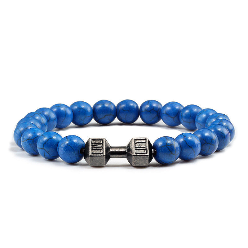 Turquoise Energy Healing Bracelet - Gun Black Barbell Bead Bracelet for Men & Women | Natural Stone Jewelry