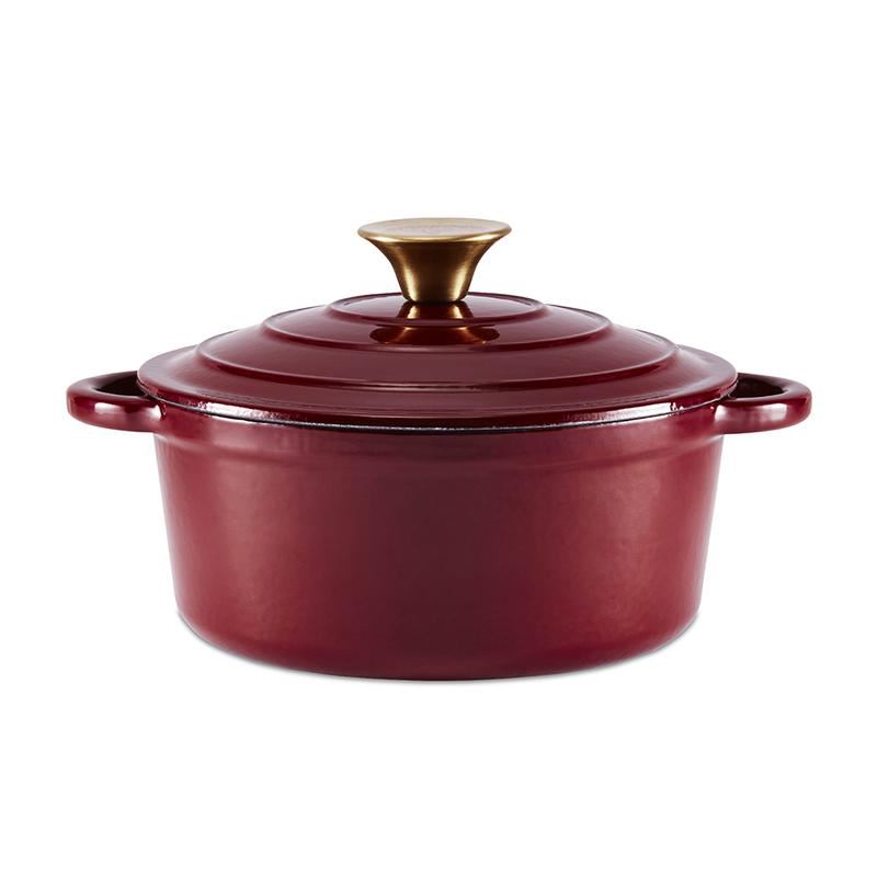 Tower Barbary & Oak Red 20cm Round Casserole Cast Iron Pan