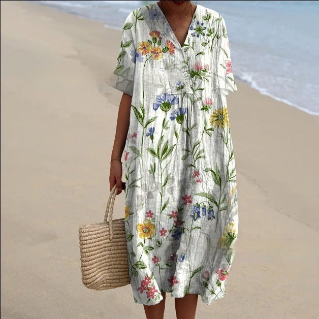 3D Printed Round Neck Pullover Patchwork Women's Dress