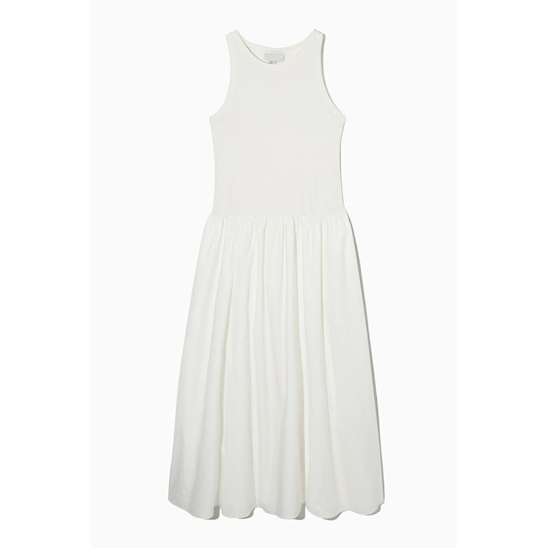 Black And White Two-color Casual Round Neck Stitch Stitching Vest Dress