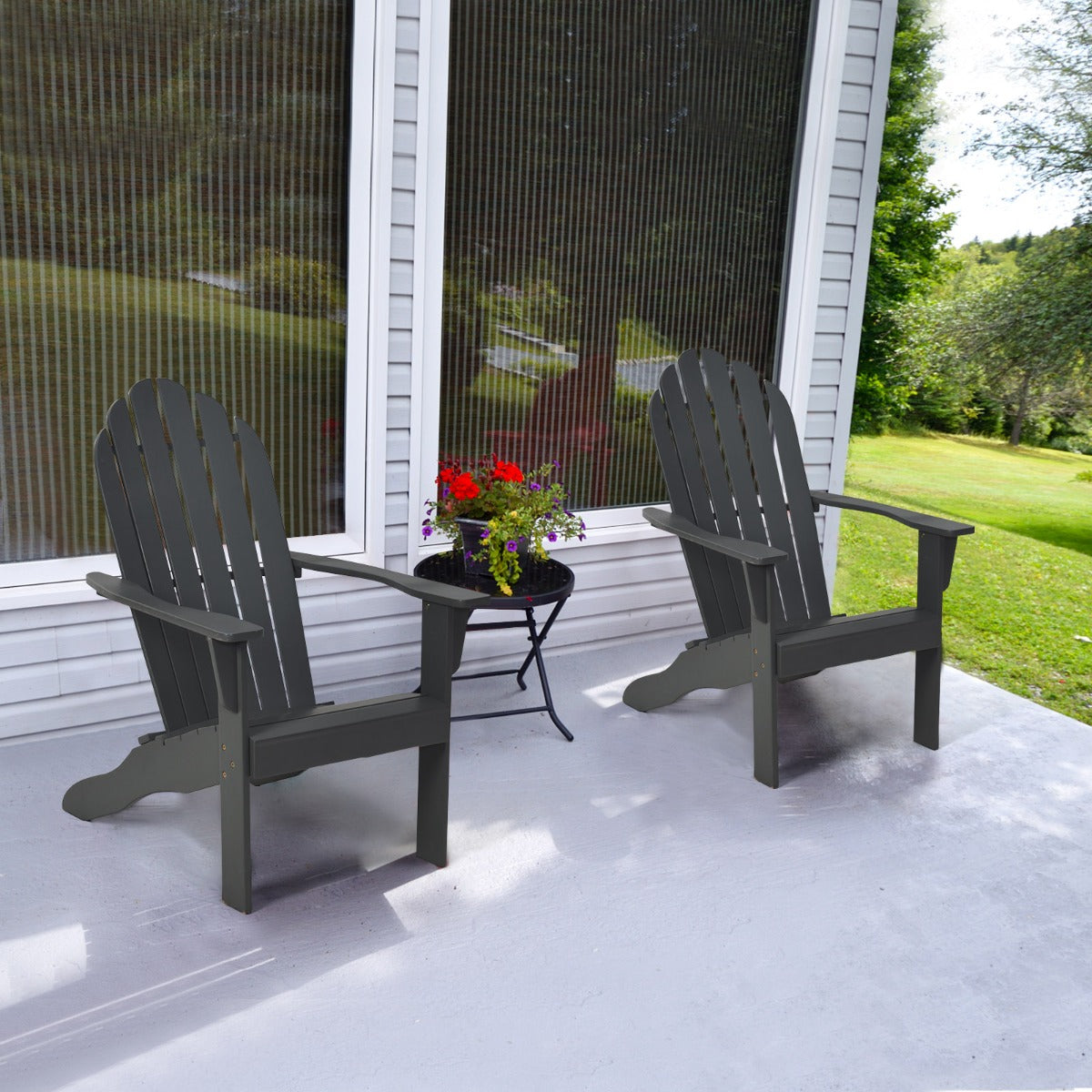 Acacia Wood Adirondack Lounger Chair with Slatted Seating, Ergonomic Design-Grey