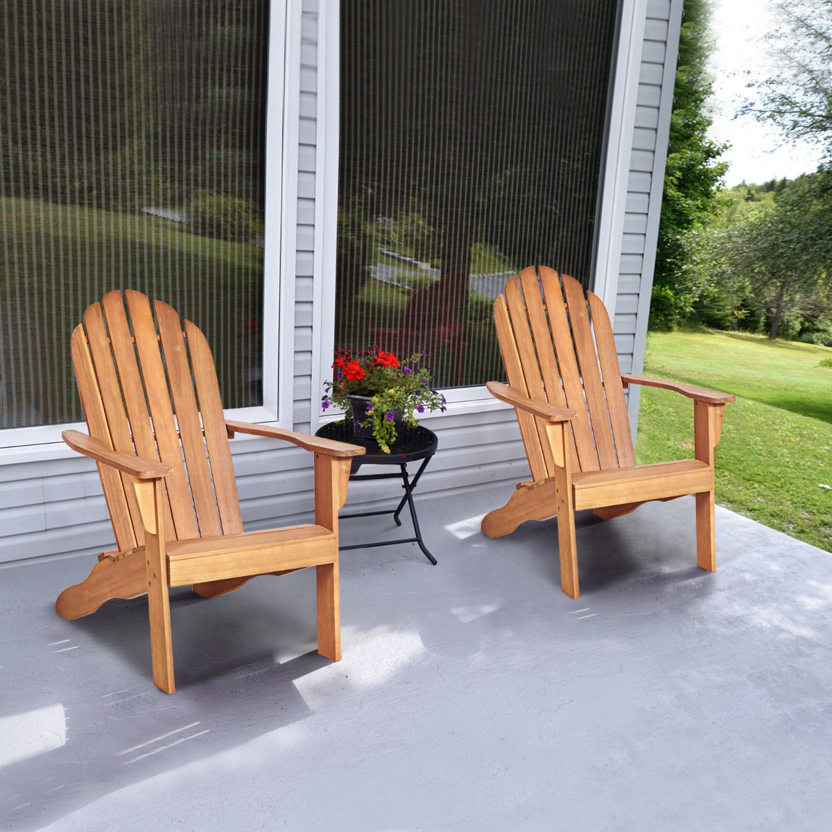 Acacia Wood Adirondack Lounger Chair with Slatted Seating, Ergonomic Design-Grey