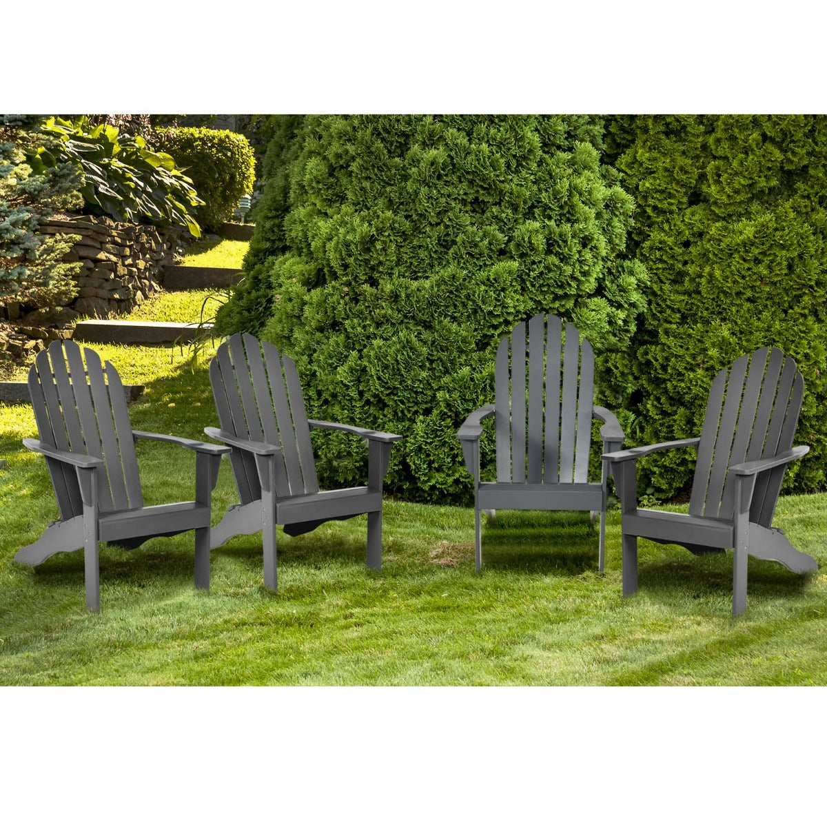Acacia Wood Adirondack Lounger Chair with Slatted Seating, Ergonomic Design-Grey