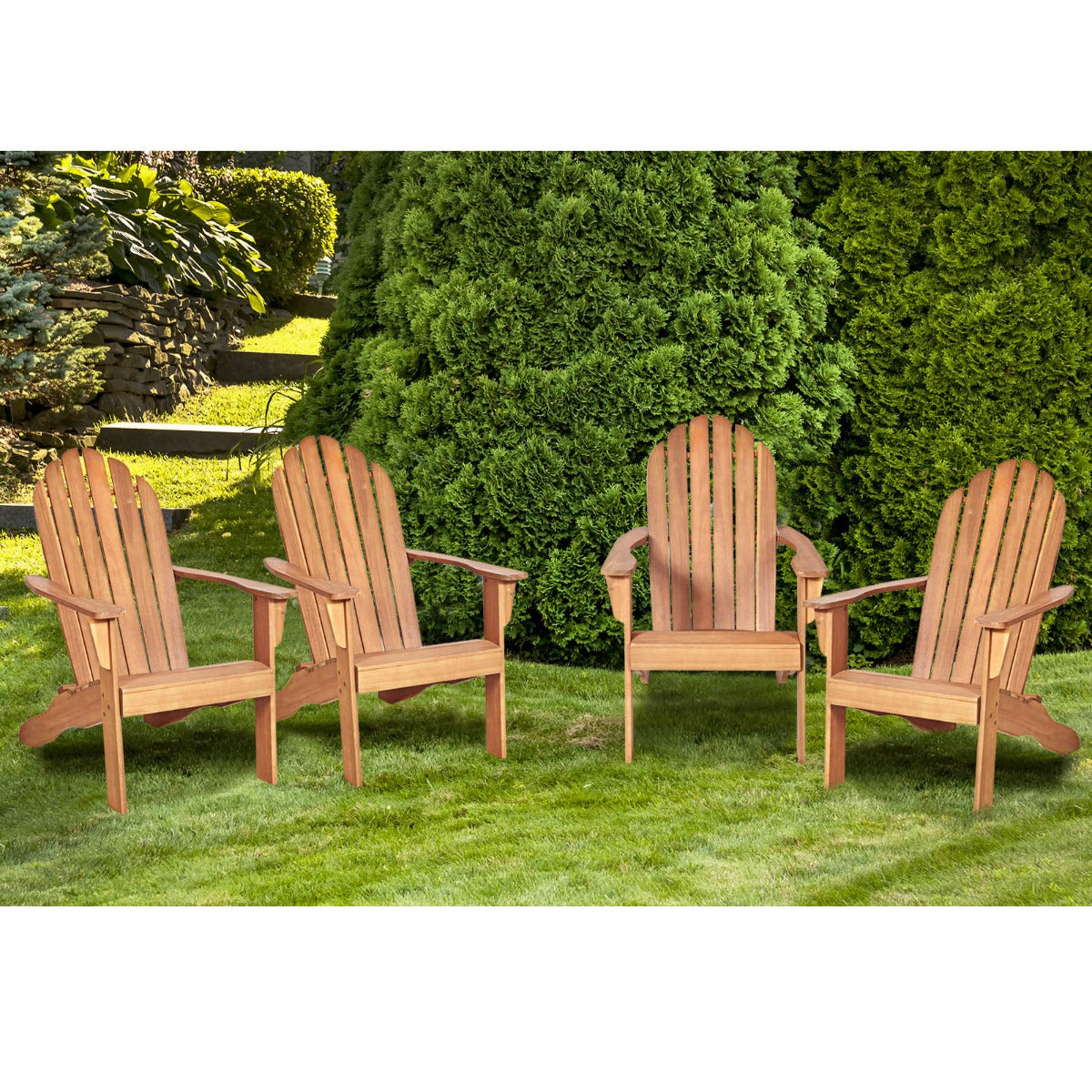 Acacia Wood Adirondack Lounger Chair with Slatted Seating, Ergonomic Design-Grey