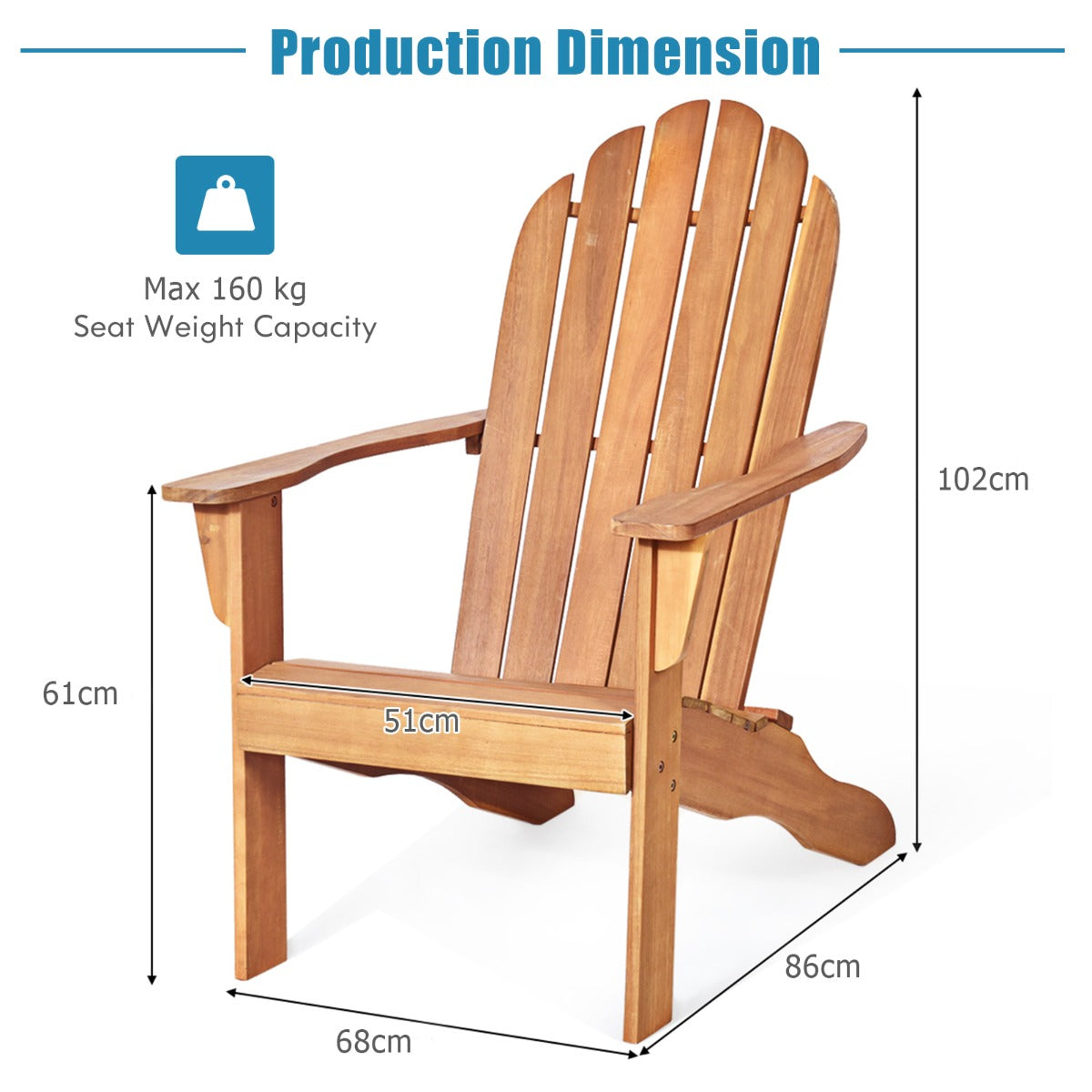 Acacia Wood Adirondack Lounger Chair with Slatted Seating, Ergonomic Design-Grey