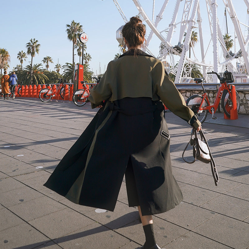 Loose Contrast Stitching Mid-length Trench Coat