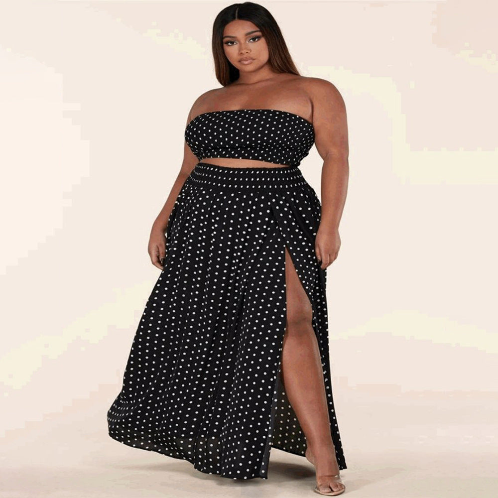 Fashionable Plus-Size Polka-Dot Printed Backless Casual Two-Piece Set