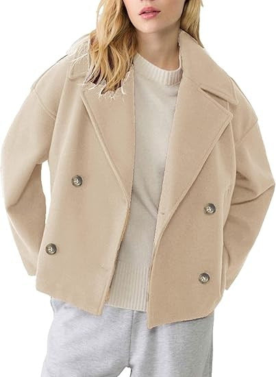 Ins Double-breasted Lapel Blazer Jacket Fashion Loose Woolen Short Coat Elegant Commuting Women's Clothing