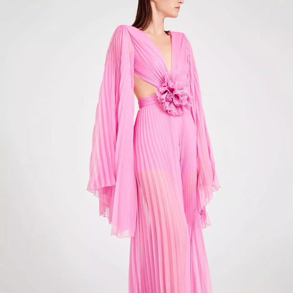 Fashion Backless Flower-decorated V-neck Evening Dress