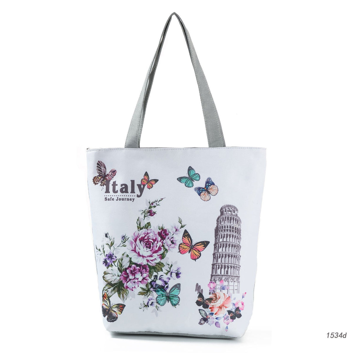 Ink Painting Flower Shoulder Bag Female Printed Flowers Zip Shopping Bag