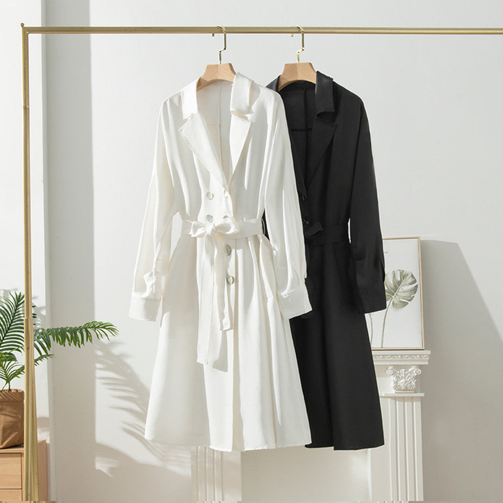 Women's Mid-Length Trench Coat | Silk Waist Belt | Elegant Winter Coat