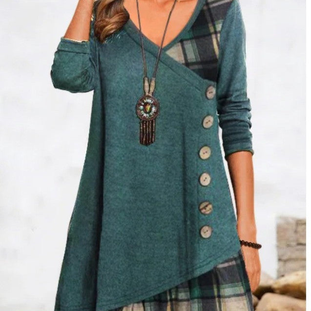 Casual Patchwork Long Sleeve Dress For Women