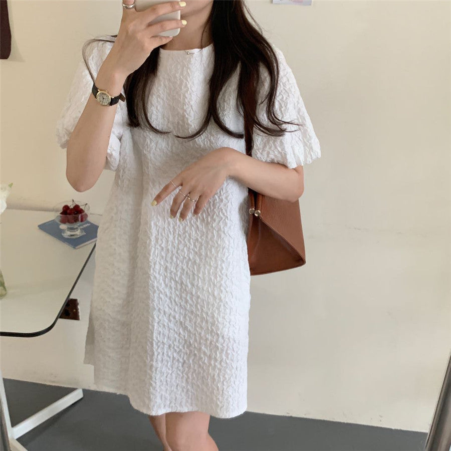 Summer Lantern Sleeve Backless Chain Design Solid Color Dress Women