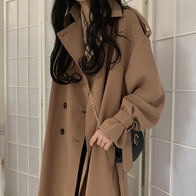 Retro Trench Coat Coat Women's Autumn Korean-style Mid-length Loose And Lazy Style Young Below-the-knee Coat