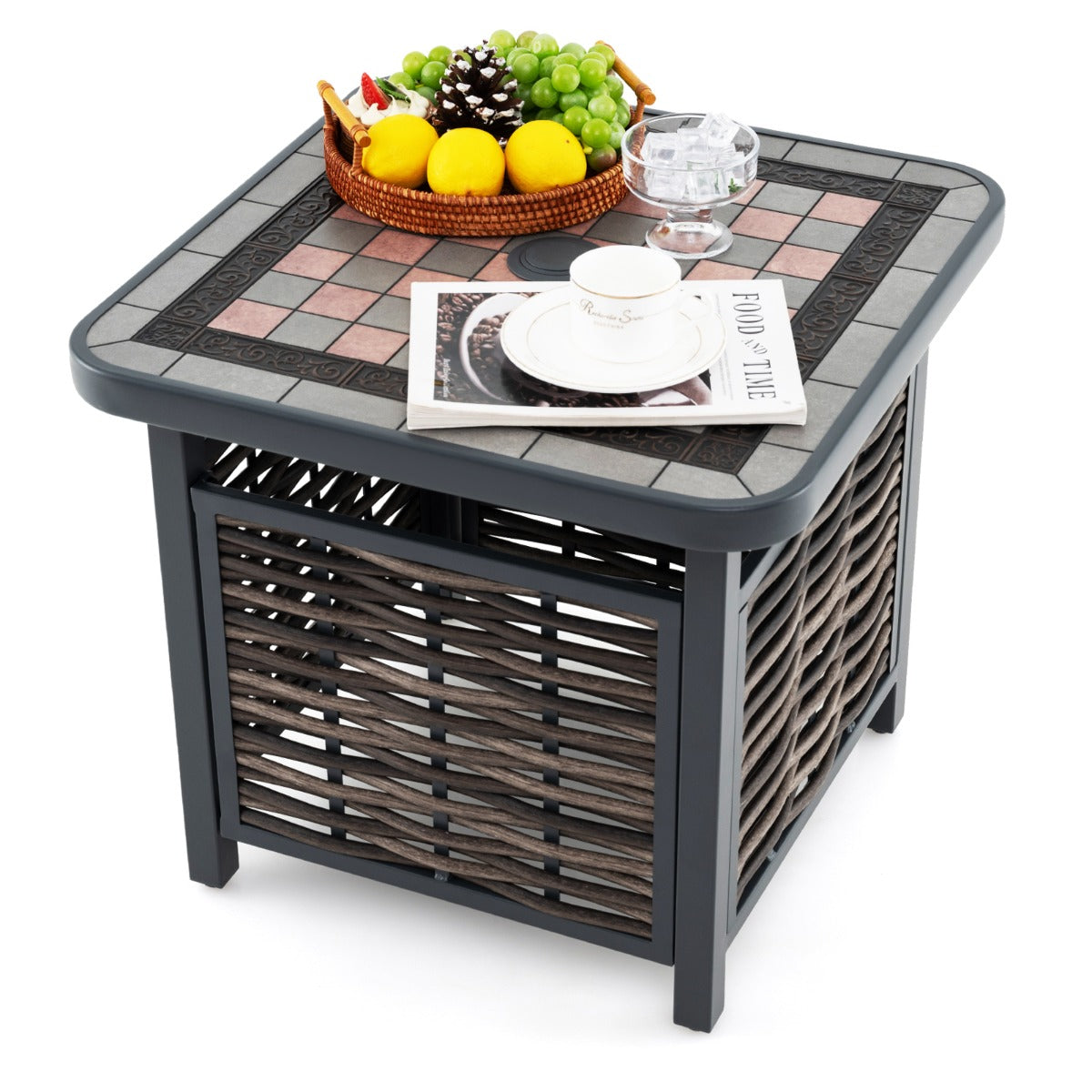 All Weather Patio Square End Table with Resin Tabletop and Umbrella Hole
