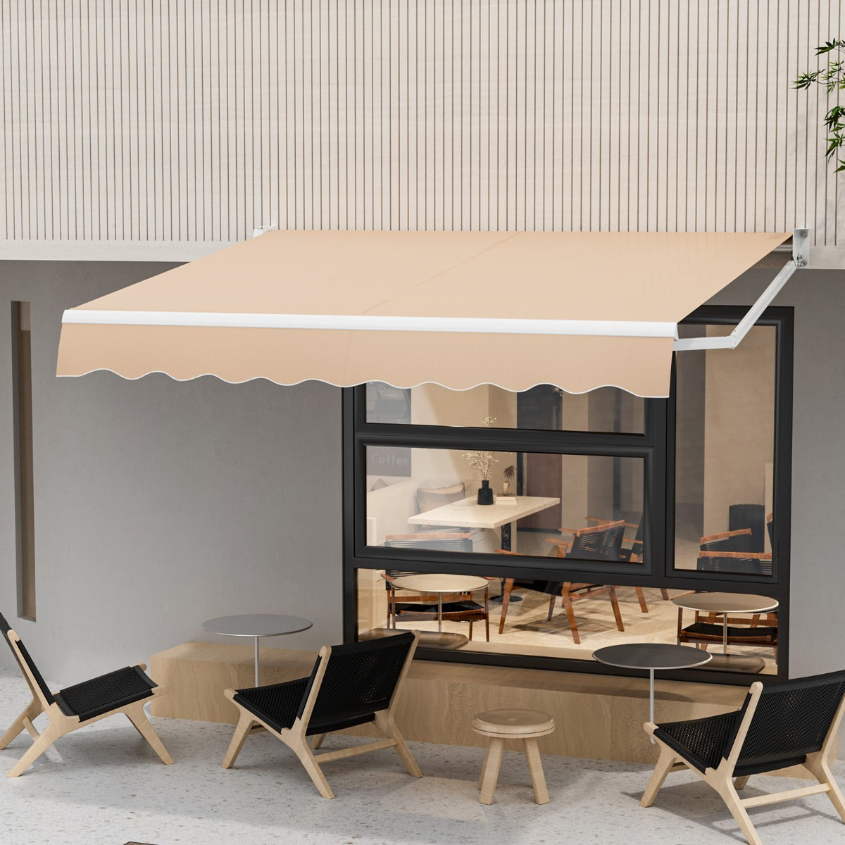 Aluminum Patio Sun Shade with Crank Handle and Water-Resistant Polyester-Beige