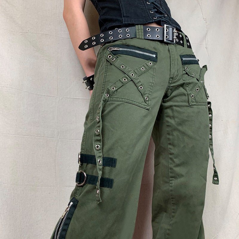 Army Green Cargo Pants Women Gothic Punk Style Jeans Techwear Hip Hop Baggy Jogger Streetwear Trousers