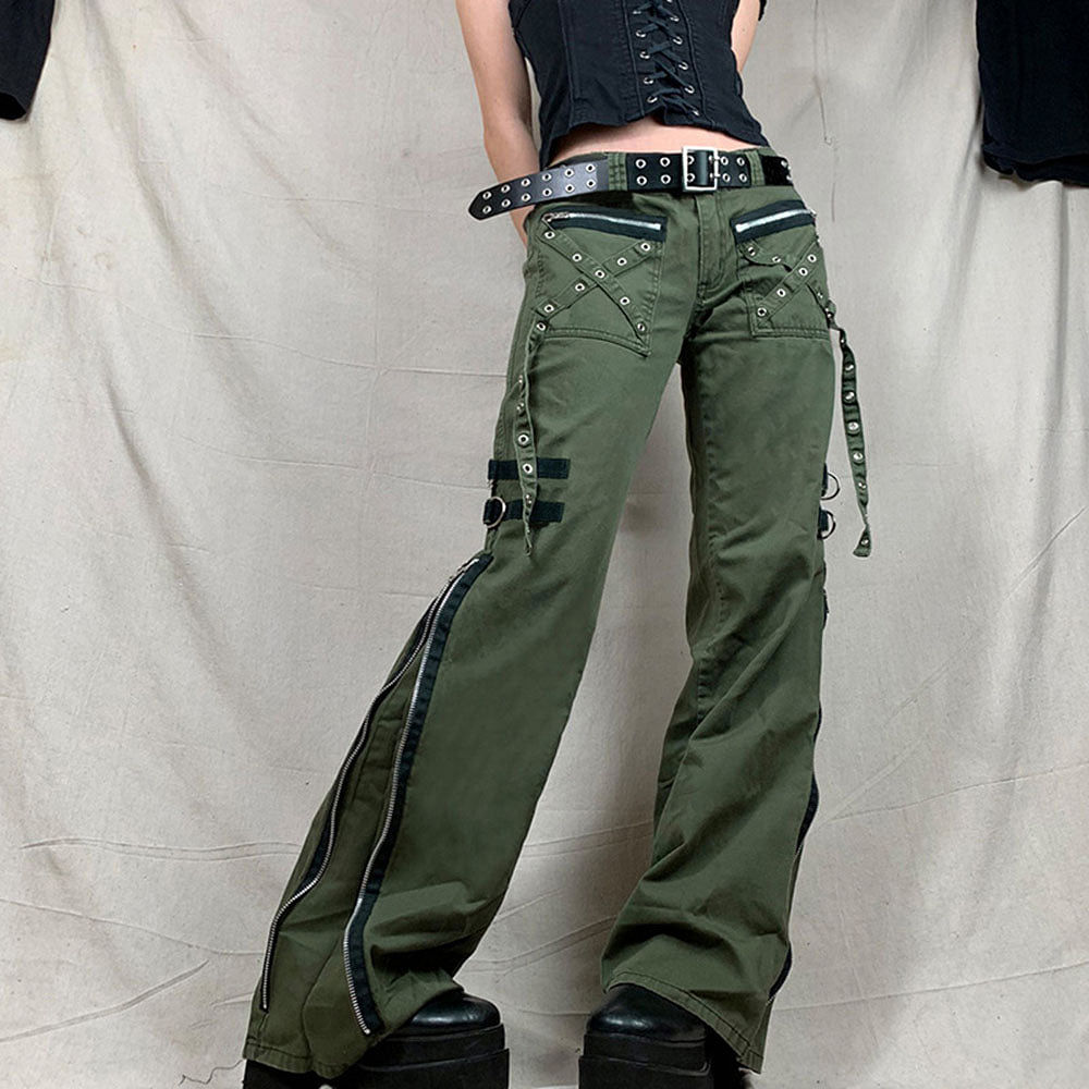 Army Green Cargo Pants Women Gothic Punk Style Jeans Techwear Hip Hop Baggy Jogger Streetwear Trousers