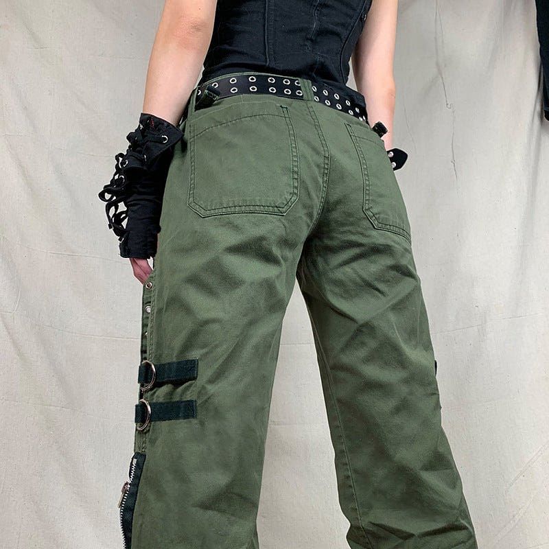 Army Green Cargo Pants Women Gothic Punk Style Jeans Techwear Hip Hop Baggy Jogger Streetwear Trousers