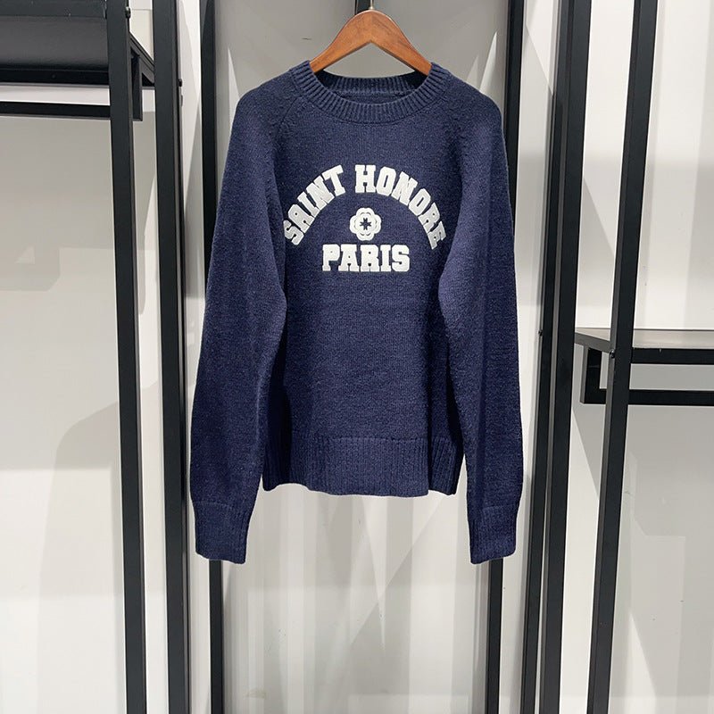 Autumn and winter casual English letter embroidery round neck pullover long sleeved knitted sweater