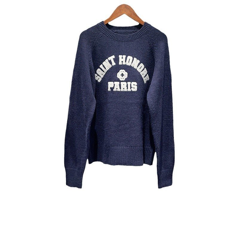 Autumn and winter casual English letter embroidery round neck pullover long sleeved knitted sweater