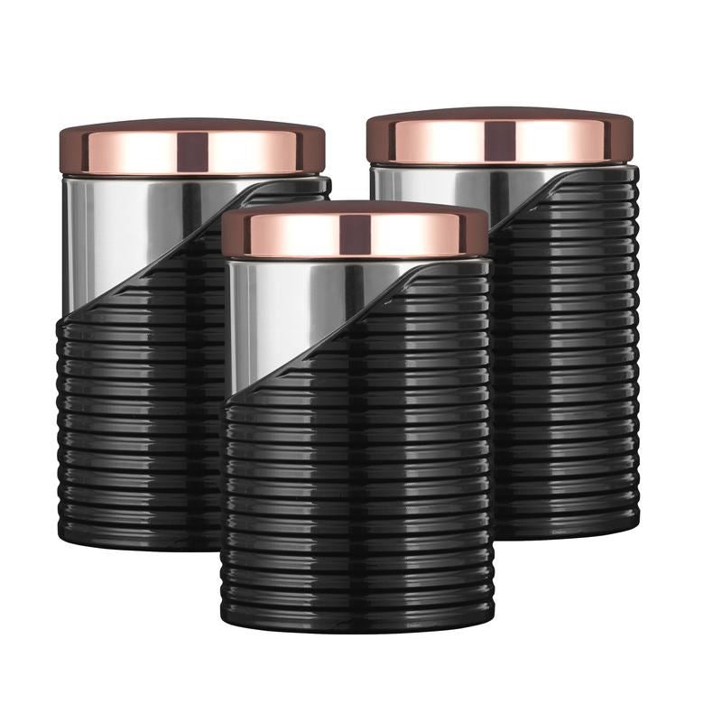 Tower Linear Rose Gold Set of 3 Canister Black