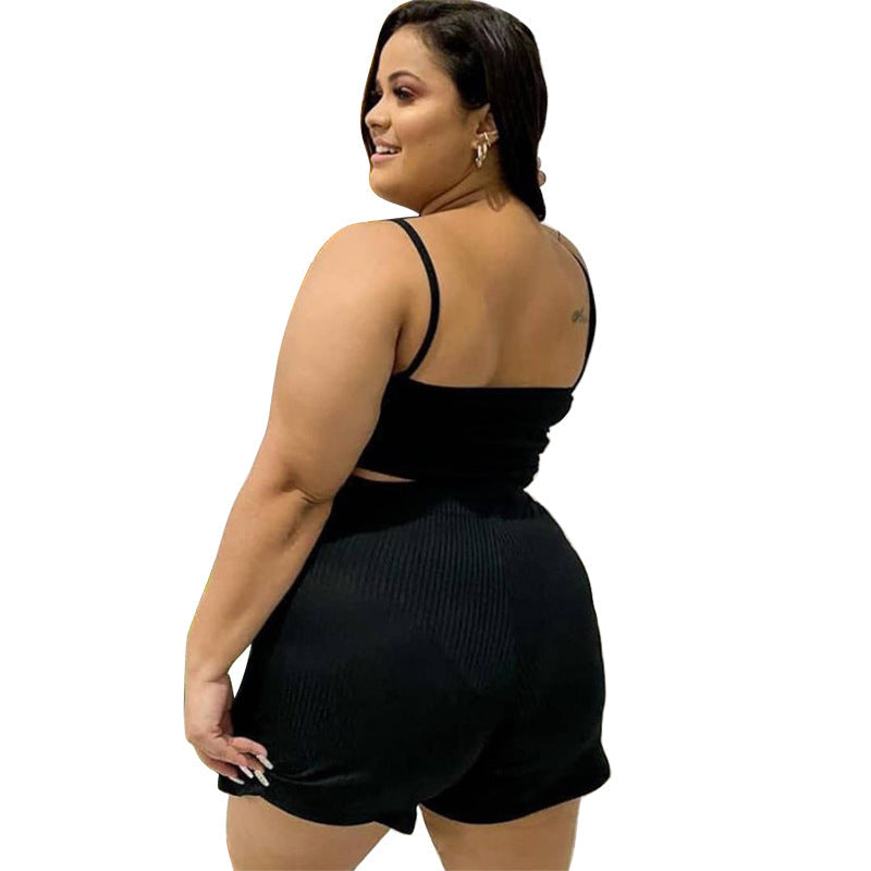 Hips-hugging Suspender Two-piece Solid-color Culotte Set Fashionable And Elegant