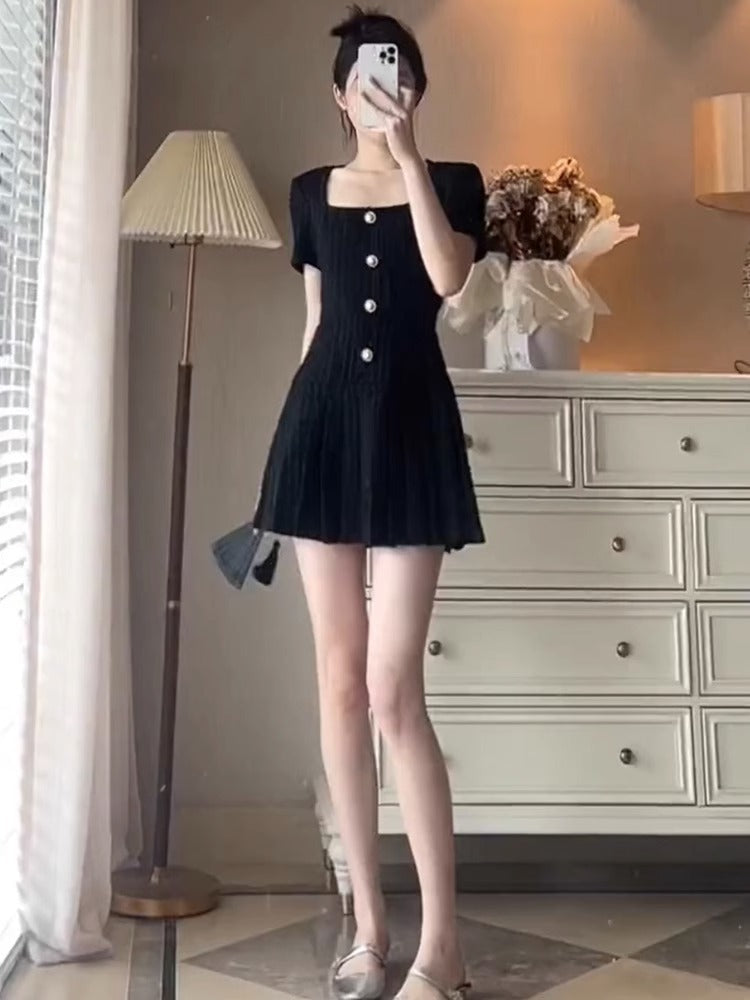 Temperament Slim White Square Neck Dress