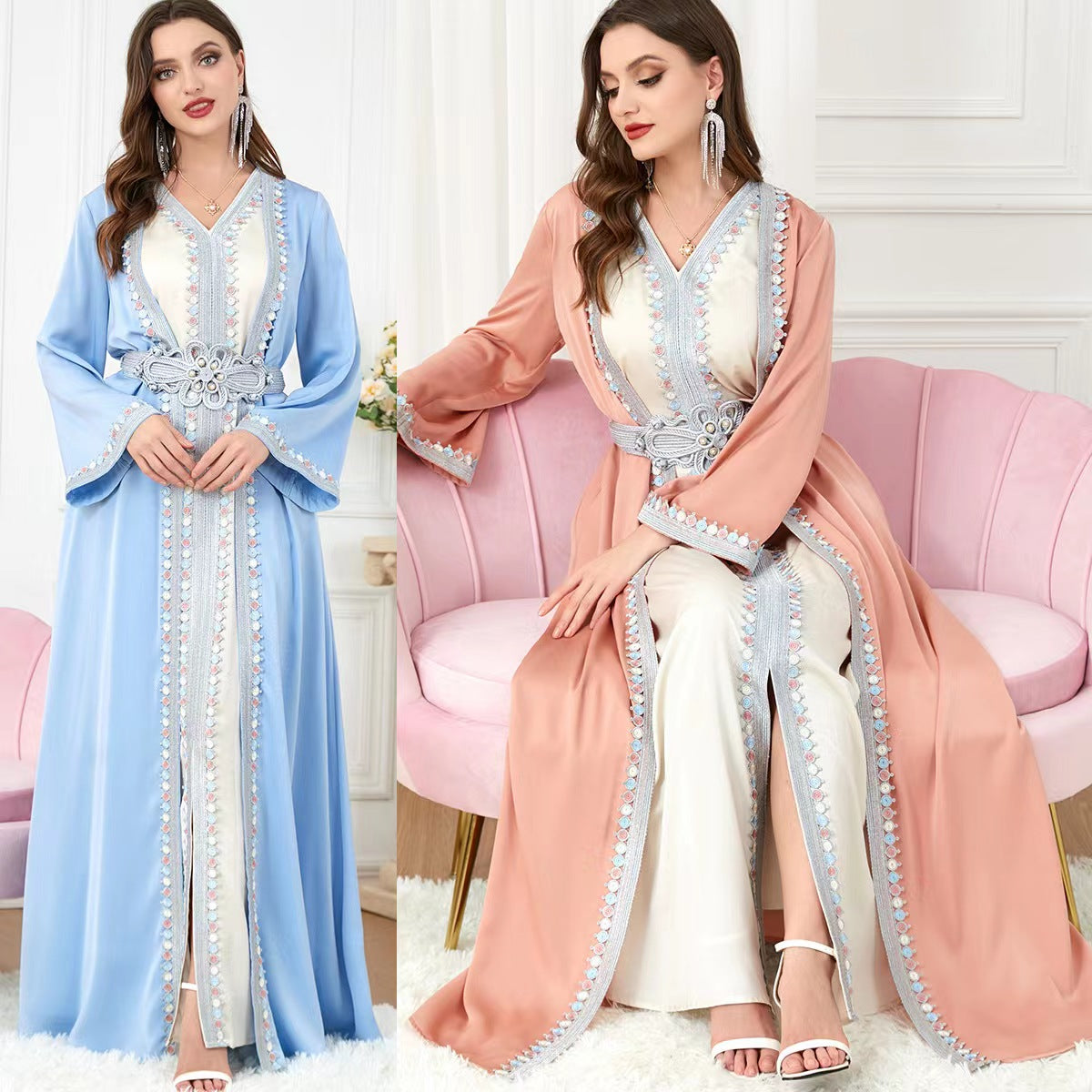 Ethnic Style V-neck Patchwork Two-piece Dress